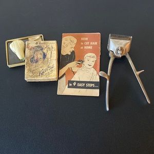 Vintage 1920-1930’s Kewtie razor with extra blade and hair cutting tool.